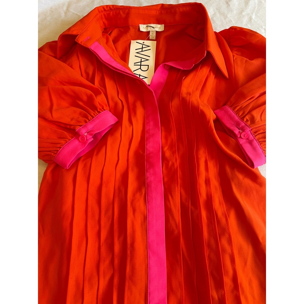 Flying Tomato Orange Pink Danica Pintuck Puff Sleeve Shirt Dress Retro Chic Sm - Picture 9 of 11